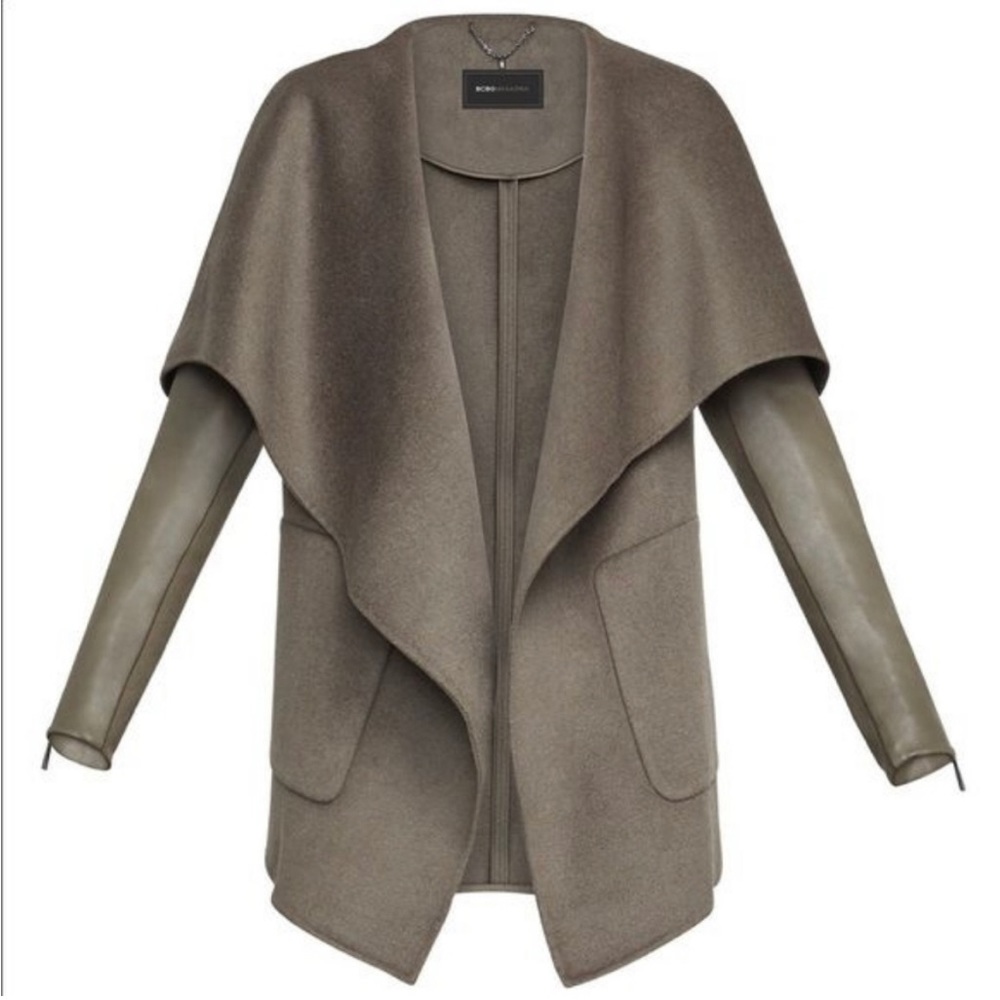 BCBGMAXAZRIA Ryder Vegan Leather / Wool Blend Coat NWOT